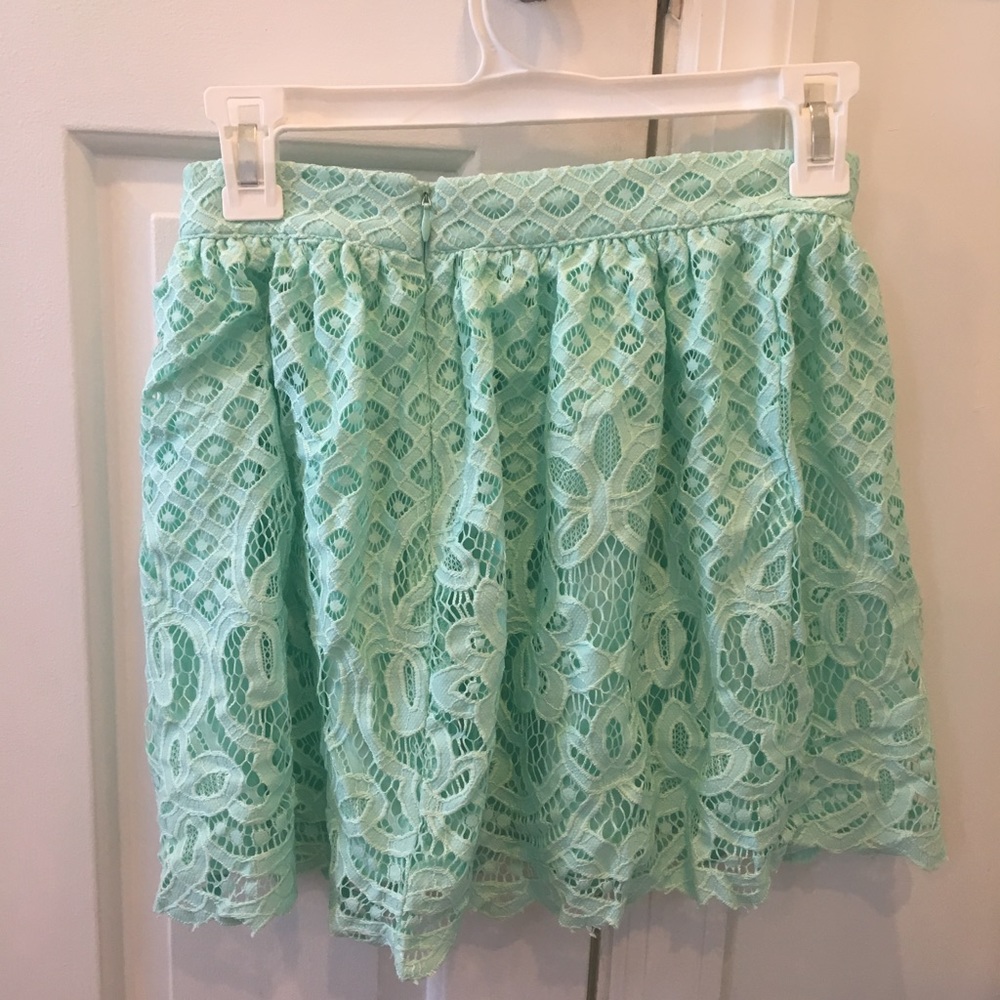 Greenish Blue Floral Lace Skirt